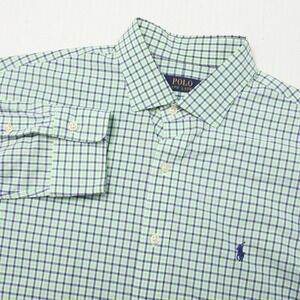 Polo Ralph Lauren Shirt Mens XL Green Blue Check Plaid Button Down Cotton